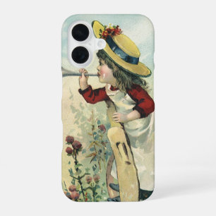 Funda Para iPhone 16 Niña Victoriana Antigüa Tocando una Corneta en un