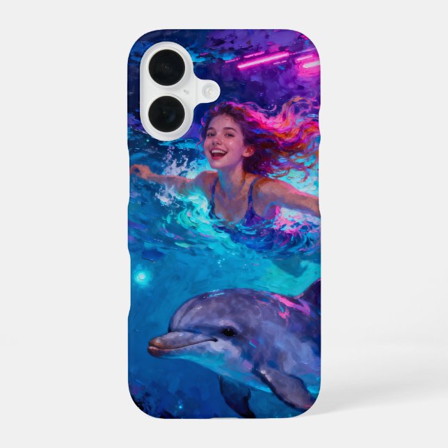 Funda Para iPhone 16 Niña y delfín (Reverso )