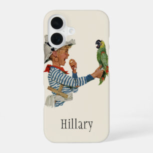 Funda Para iPhone 16 Niño Antiguo, Niño Jugando con un Loro Pirata