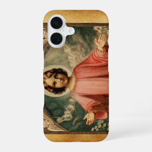 Funda Para iPhone 16 NIÑO JESÚS CON ÁNGELES, Pergamino Marrón