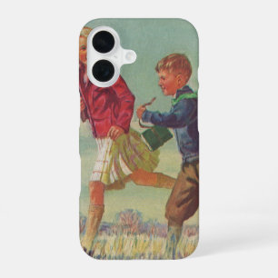 Funda Para iPhone 16 Niños antiguos corriendo a la escuela llevando lib