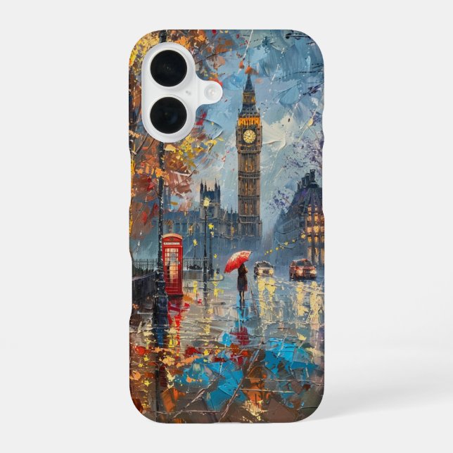 Funda Para iPhone 16 Noche lluviosa en Londres (Reverso )