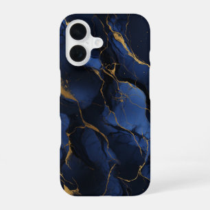 Funda Para iPhone 16 Noir Saphir Lujo Azul Marino Medianoche Mármol Dor