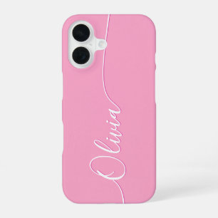 Funda Para iPhone 16 Nombre con elegante caligrafía rosa blanca
