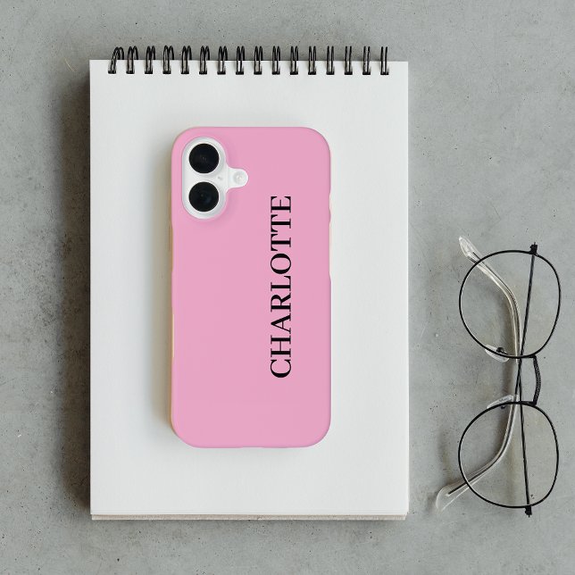 Funda Para iPhone 16 Nombre con letra script personalizada rosa moderna (Subido por el creador)
