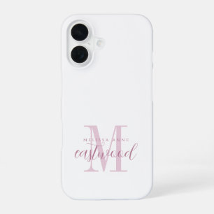 Funda Para iPhone 16 Nombre de guión elegante rosa Monograma 