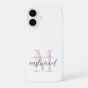 Funda Para iPhone 16 Nombre de guión elegante rosa negro Monograma