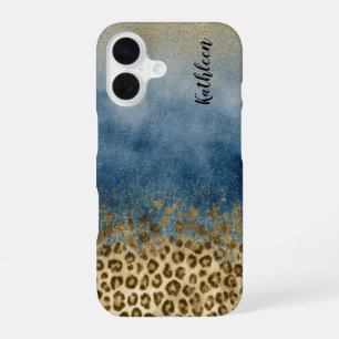 Funda Para iPhone 16 Nombre de monograma de estampado de leopardo con b