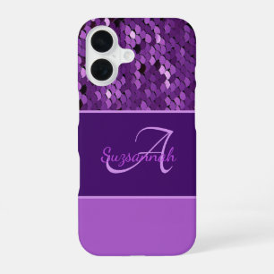 Funda Para iPhone 16 Nombre de Monograma Personalizado Purpura Lentejue