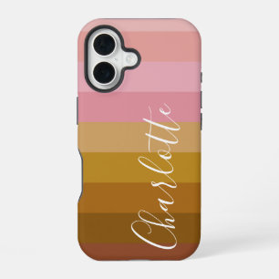 Funda Para iPhone 16 Nombre de rayas geométricas boho rosa y terracota