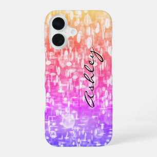 Funda Para iPhone 16 Nombre de secuencia en lentejuelas de arcoíris