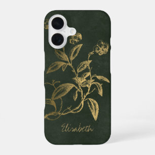 Funda Para iPhone 16 Nombre del oro verde oscuro de la cosecha botánica