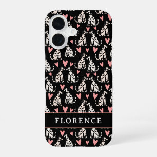 Funda Para iPhone 16 Nombre del patrón de corazones rosados del perro d