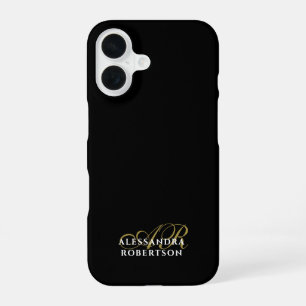 Funda Para iPhone 16 Nombre minimalista elegante negro oro blanco