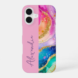Funda Para iPhone 16 Nombre personal rosa arco iris