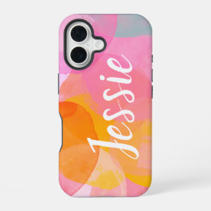 Funda Para iPhone 16 Nombre Personalizado Acuarela Abstracto Rosa Escri