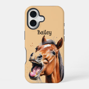 Funda Para iPhone 16 Nombre personalizado animal de granja caballos cab