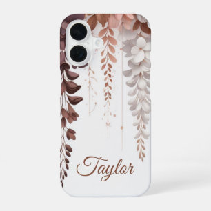 Funda Para iPhone 16 Nombre personalizado Cocoa Rose Wisteria Cascade