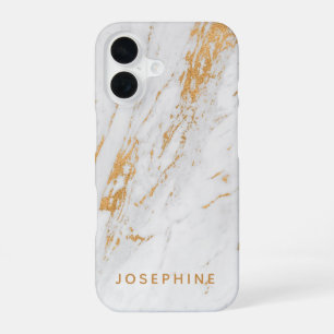 Funda Para iPhone 16 Nombre Personalizado con Patrón de Mármol Dorado y