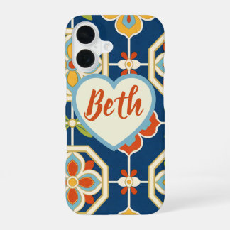 Funda Para iPhone 16 Nombre Personalizado Corazón Arte Deco Retro Color