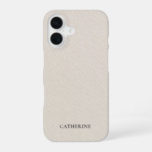 Funda Para iPhone 16 Nombre personalizado cuero falso elegante marfil