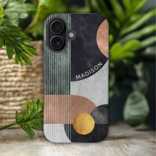 Funda Para iPhone 16 Nombre personalizado de mármol geométrico abstract