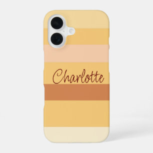Funda Para iPhone 16 Nombre personalizado de rayas beige y marrón