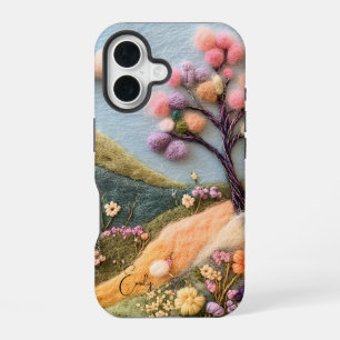 Funda Para iPhone 16 Nombre Personalizado Floral Fieltro Moderno de Mod