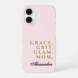 Funda Para iPhone 16 Nombre personalizado Mamá Cita Pastel Oro Rosa Min