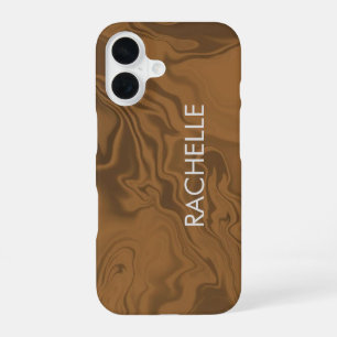 Funda Para iPhone 16 Nombre personalizado mármol textura marrón