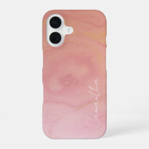 Funda Para iPhone 16 Nombre personalizado Peach Glitter & Marble
