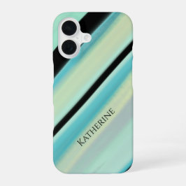 Funda Para iPhone 16 Nombre Personalizado Rayas Turquesa Tranquilas 