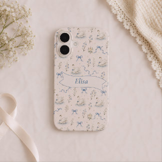 Funda Para iPhone 16 Nombre personalizado Swan Lake Cottagecore Lazo El