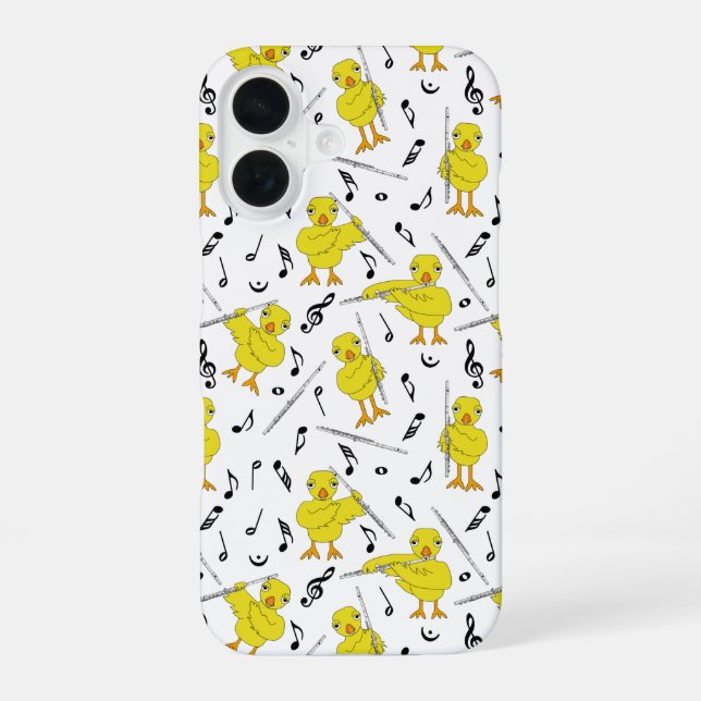 Funda Para iPhone 16 Notas musicales de Chick con flauta (Reverso )