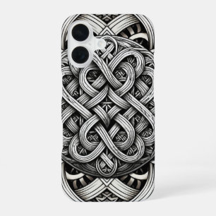 Funda Para iPhone 16 Nudo celta en blanco y negro detallado 0001
