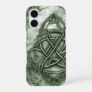 Funda Para iPhone 16 Nudo de Trinidad Triquetra Verde Salvia Metálico F