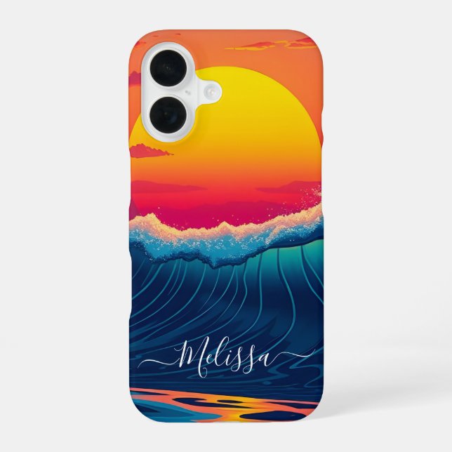 Funda Para iPhone 16 Ola de puesta de sol personalizada - Playa- (Reverso )