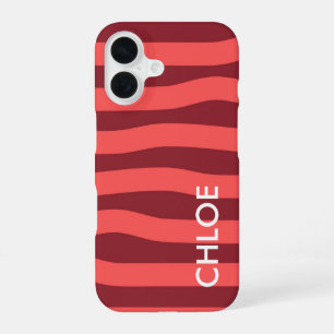 Funda Para iPhone 16 Ola Moderna Rosa Rayas Rojas Nombre