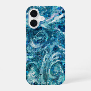 Funda Para iPhone 16 Olas de mar de abstracción blanca azul teal