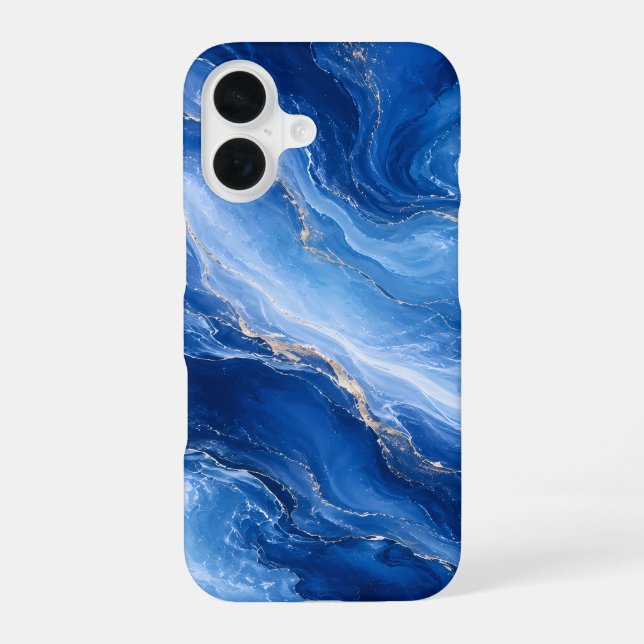 Funda Para iPhone 16 Olas de Mármol Azul Lujo Abstracto (Reverso )