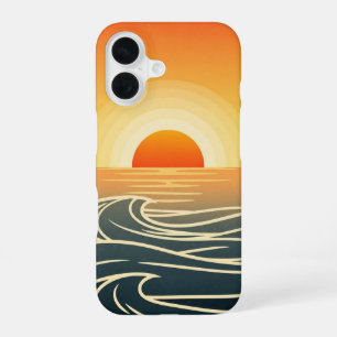 Funda Para iPhone 16 Olas de puesta de sol del océano retro