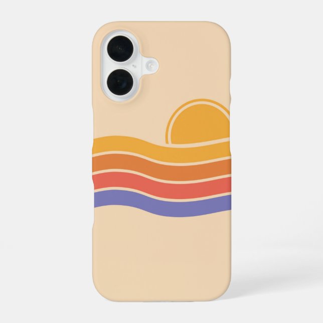 Funda Para iPhone 16 Olas de puesta de sol retro (Reverso )