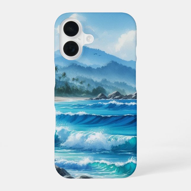 Funda Para iPhone 16 Olas oceánicas de playa tropical Azul (Reverso )