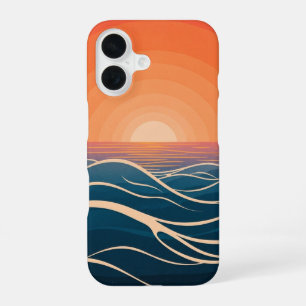 Funda Para iPhone 16 Olas Retro al Atardecer sobre el Océano