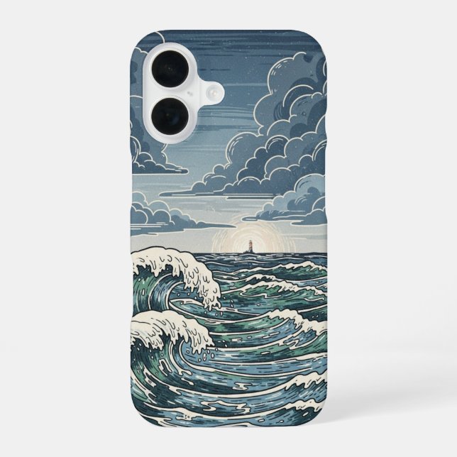 Funda Para iPhone 16 Olas tormentosas vintage (Reverso )
