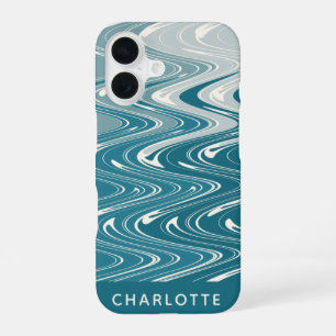 Funda Para iPhone 16 Ombre Azul Teal Olas Abstractas Personalizadas
