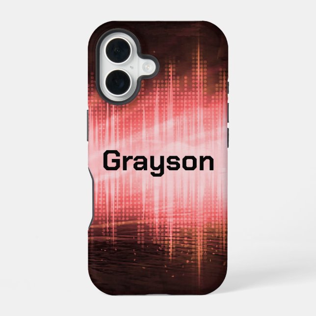Funda Para iPhone 16 Ondas de audio rojas (Reverso )