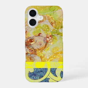 Funda Para iPhone 16 ONDAS / Remolinos brillantes amarillos azules en d