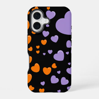 Funda Para iPhone 16 orange and purple hearts polka dots