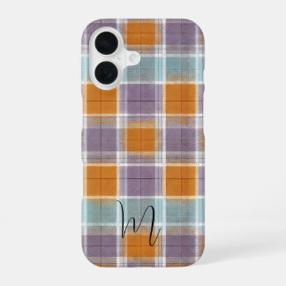 Funda Para iPhone 16 Orange and Purple Plaid Pattern Monogram